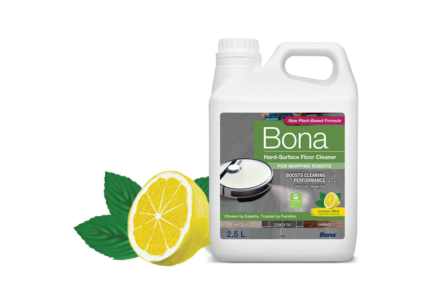 Bona Hard-Surface Floor Cleaner for Mopping Robots 2,5Lt With Lemon Mint Scent