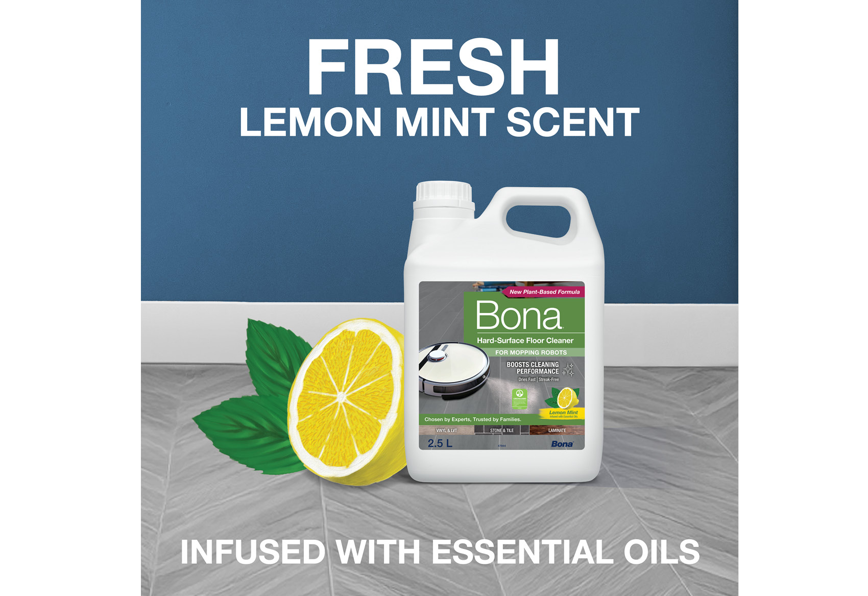 Bona HS Floor Cleaner for Mopping Robots with Fresh Lemon Mint Scent