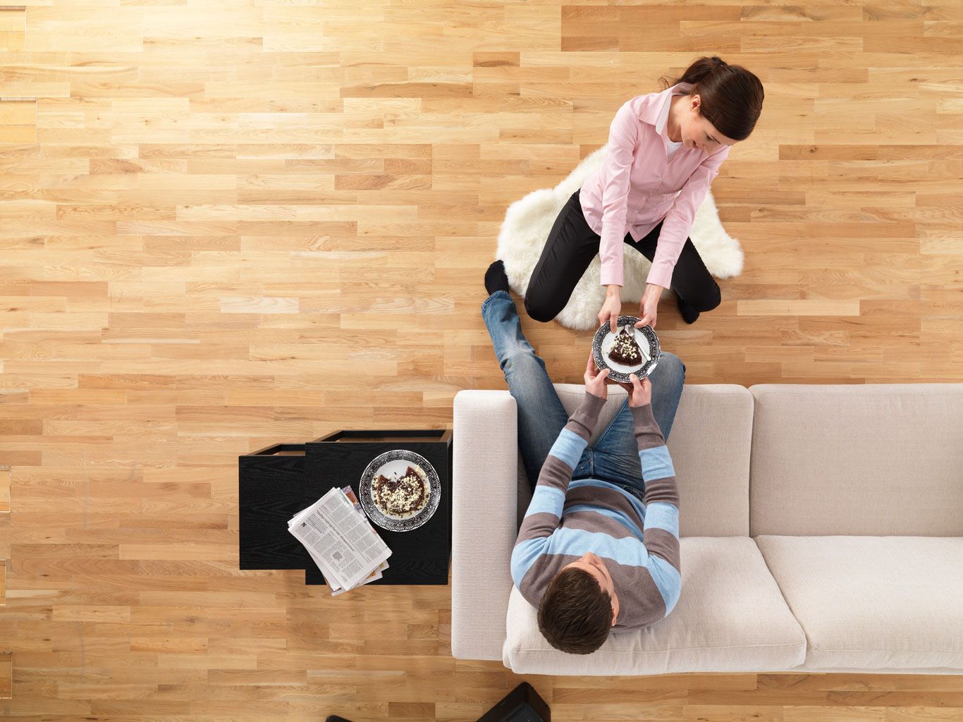 Bona couple on the floor from above